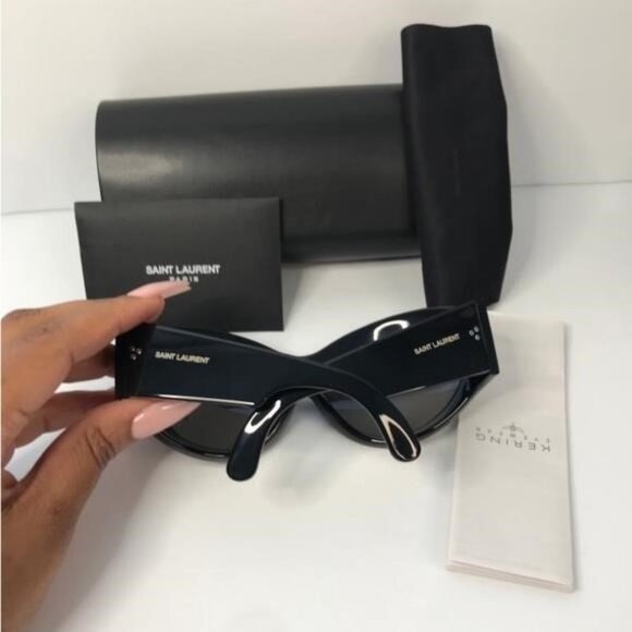 💯 - New Authentic SAINT LAURENT SL73 OVERSIZED BLACK SUNGLASSES - Picture 4 of 14